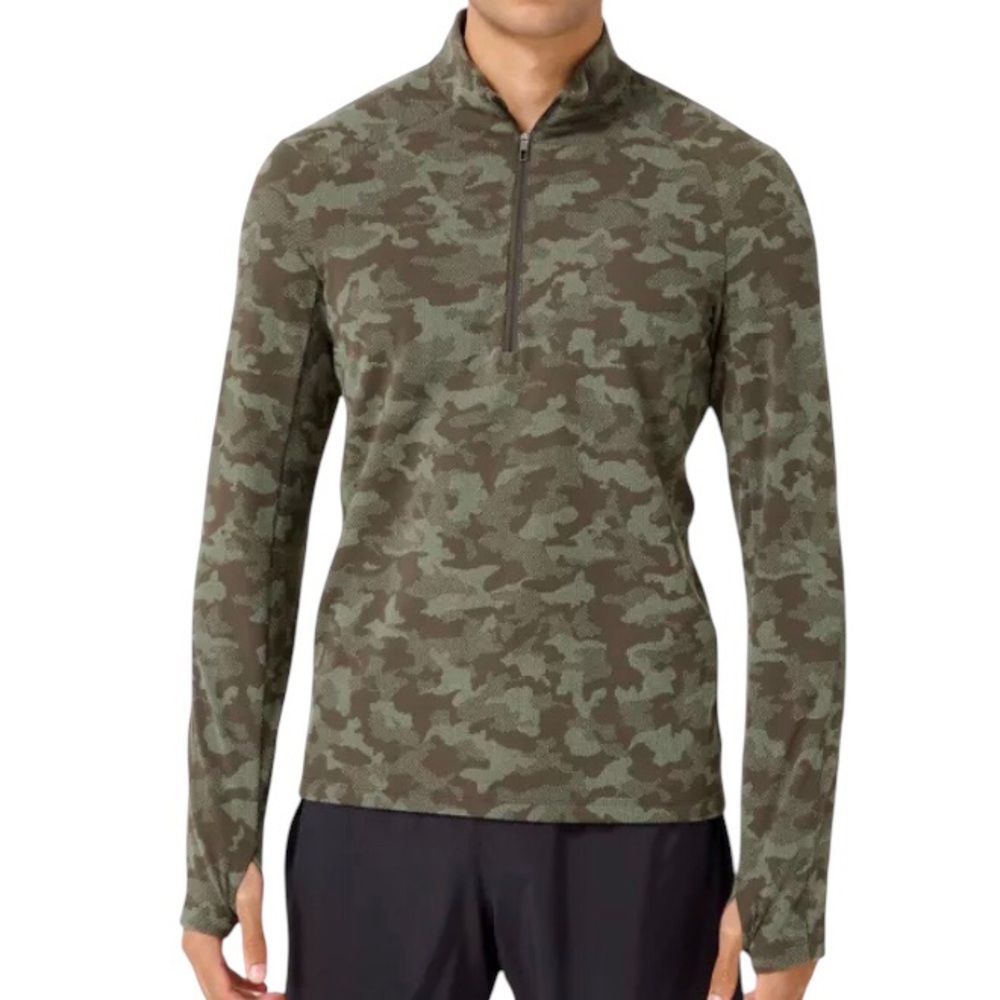 Lululemon Surge Warm 1/2 Zip Jacquard Camo Olive Green Running Gym Men's Large